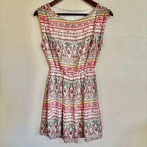 Modcloth| Geometric Pink Ivory Floral Mini Dress Sz XS